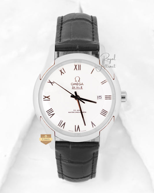 Latest Collection Silver With White Dial And Black Leather Strap