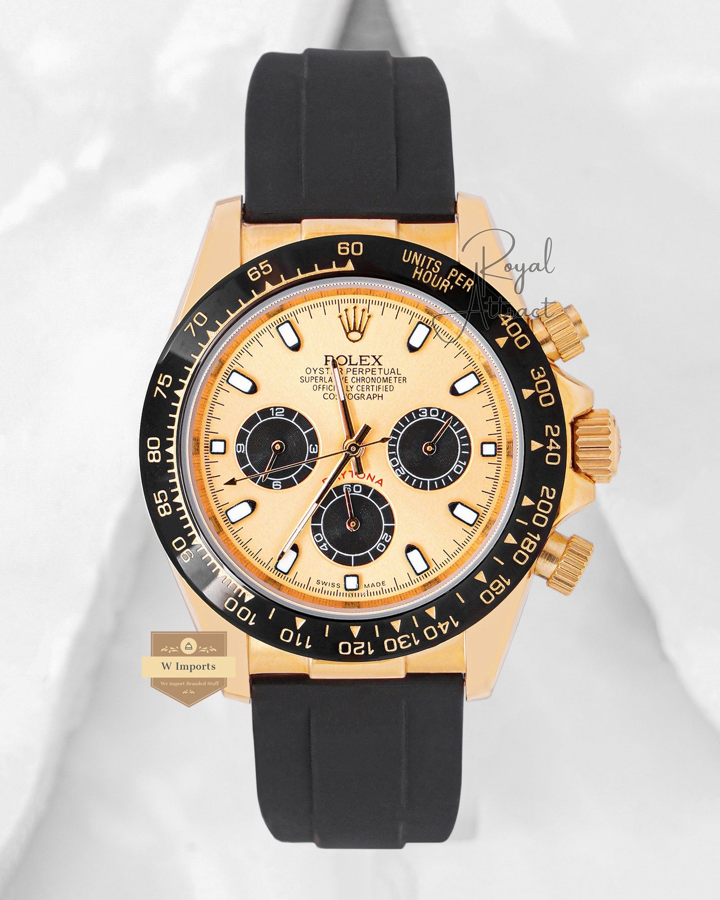 Latest Collection Chronograph 40 Yellow Gold Case With Ceramic Bezel & Black Rubber Strap V3 Made
