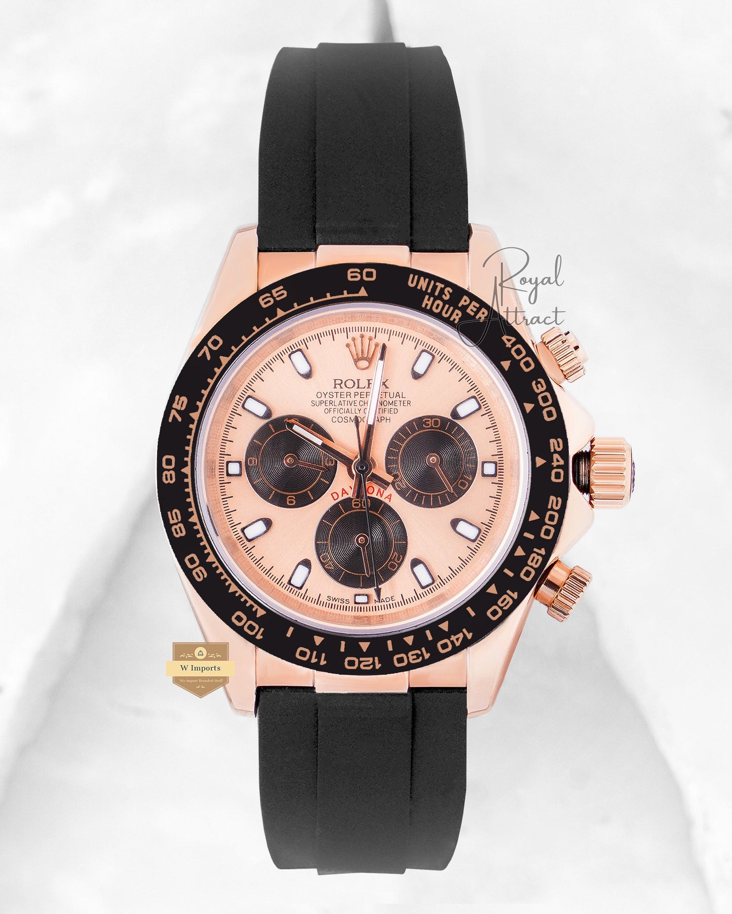 Latest Collection Chronograph 40 Rose Gold Case With Ceramic Bezel & Black Rubber Strap V3 Made