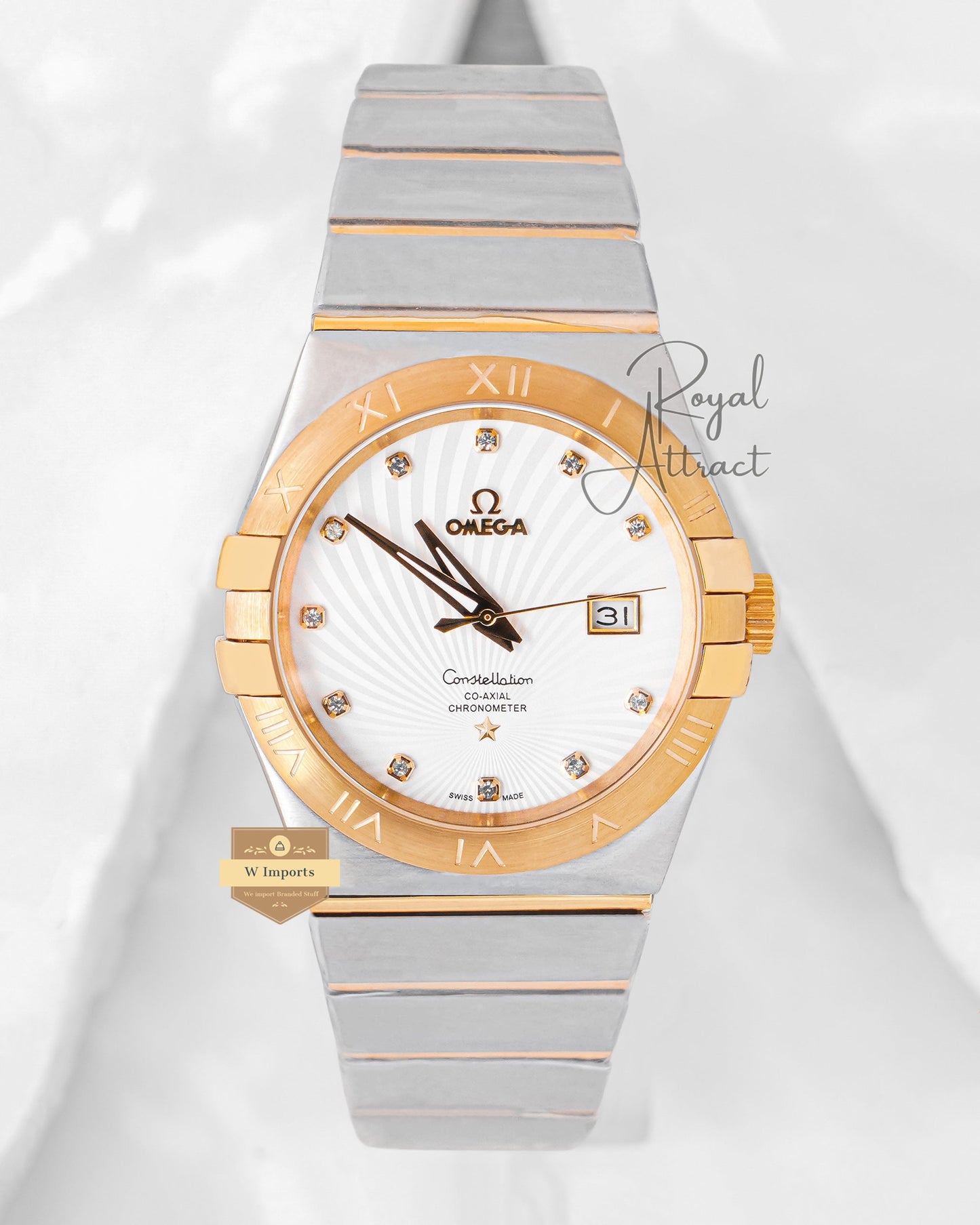 Premium Collection Two Tone Yellow Gold With White Dial Chain Watch