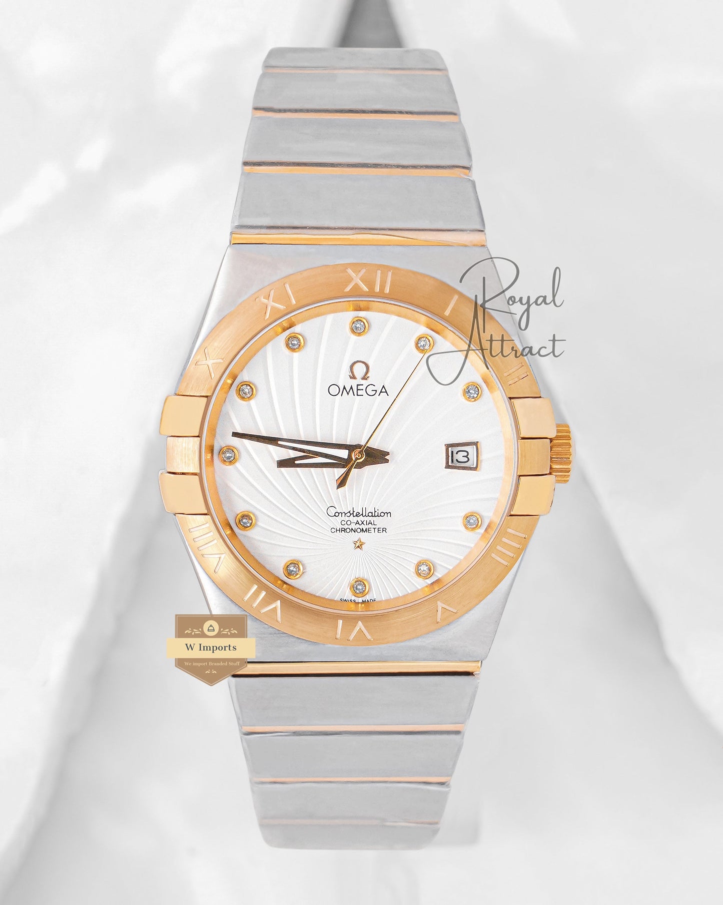Premium Collection Two Tone Yellow Gold With White Dial Chain Watch