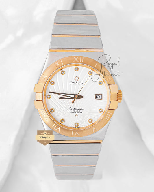 Premium Collection Two Tone Yellow Gold With White Dial Chain Watch