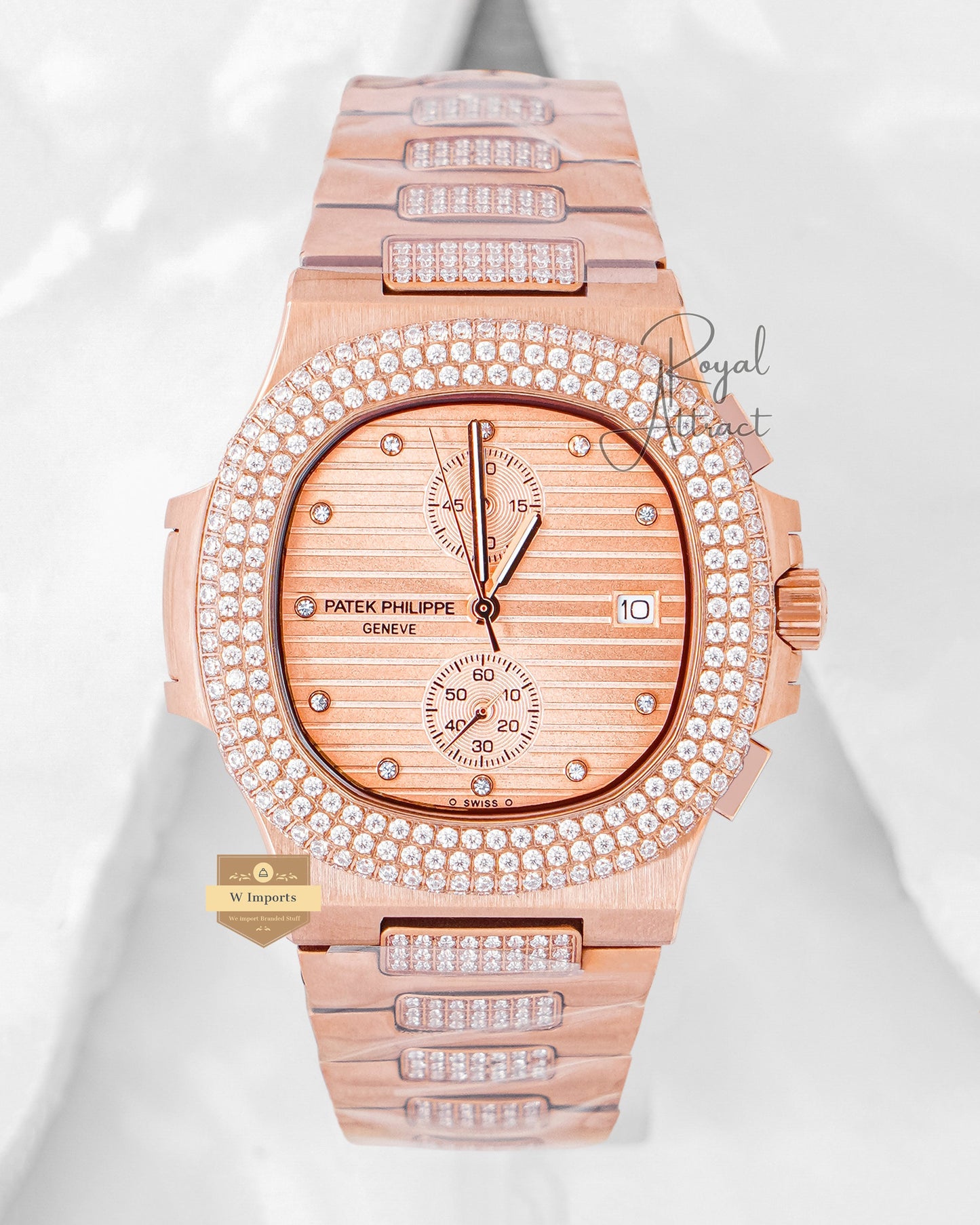 LATEST COLLECTION CHRONOGRAPH ALL ROSE GOLD WITH DIAL STONE WATCH