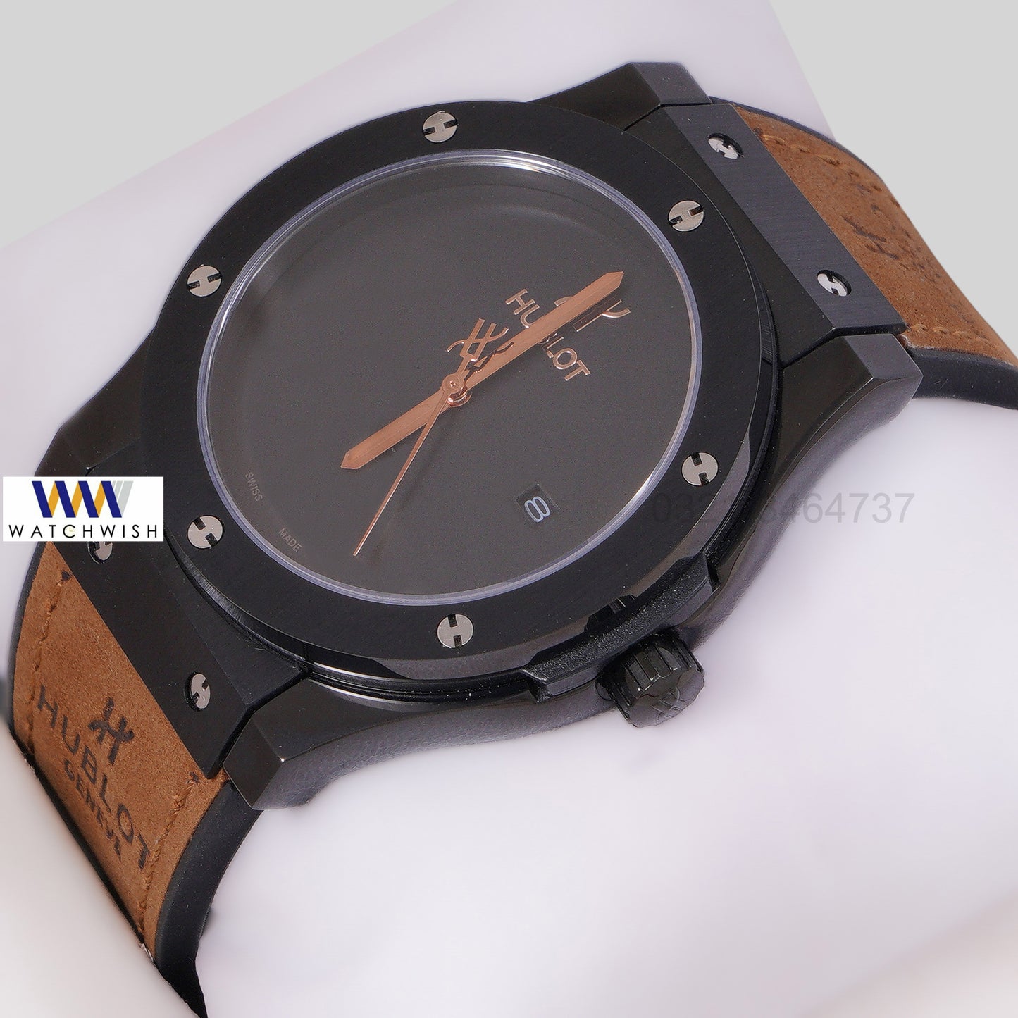 Latest Collection Black Case With Dial & Brown Velvet Strap