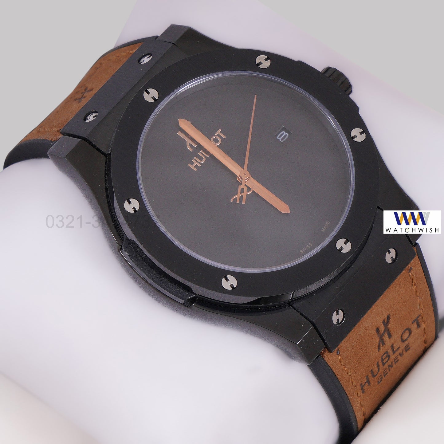 Latest Collection Black Case With Dial & Brown Velvet Strap