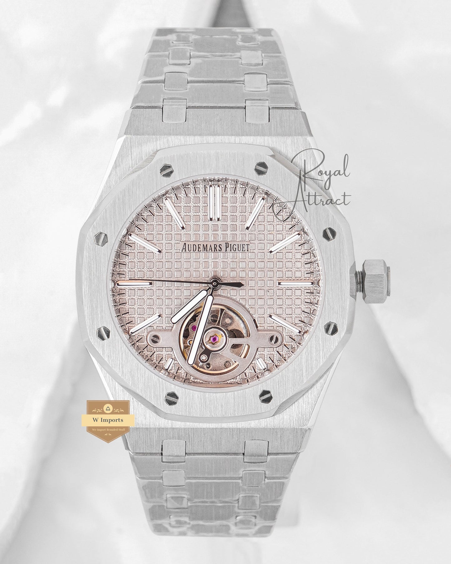 LATEST COLLECTION TOURBILLON SILVER WITH SUNDUST DIAL AUTOMATIC WATCH