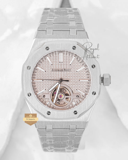 LATEST COLLECTION TOURBILLON SILVER WITH SUNDUST DIAL AUTOMATIC WATCH