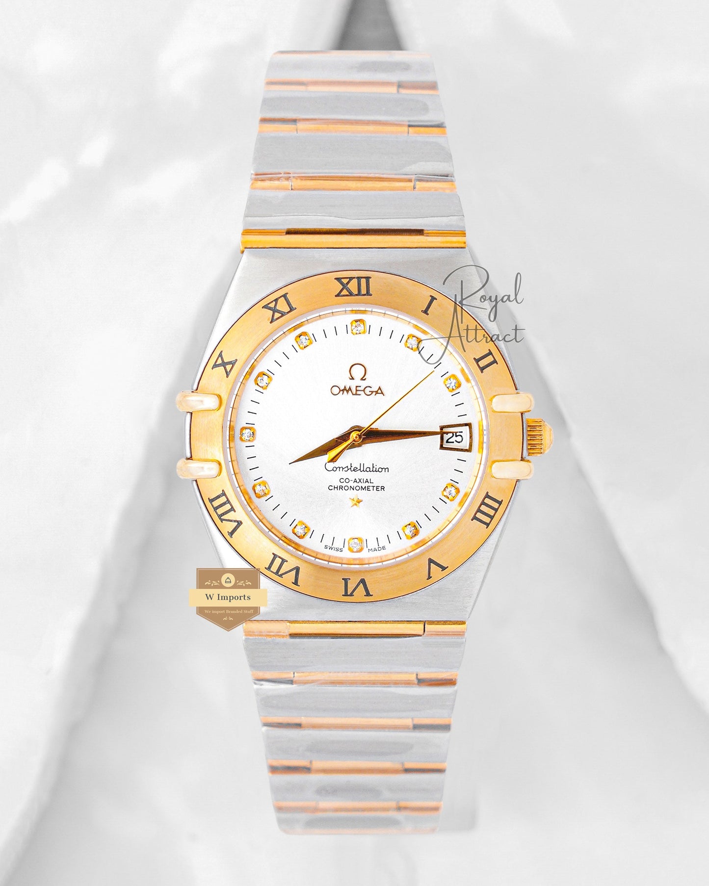 Latest Collection Two Tone Yellow Gold With White Dial Stone Figure