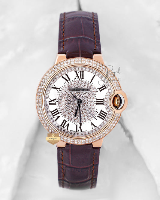 Latest Collection Ballon blew Rose Gold Case With White Stone Dial & Leather Strap Ladies Watch