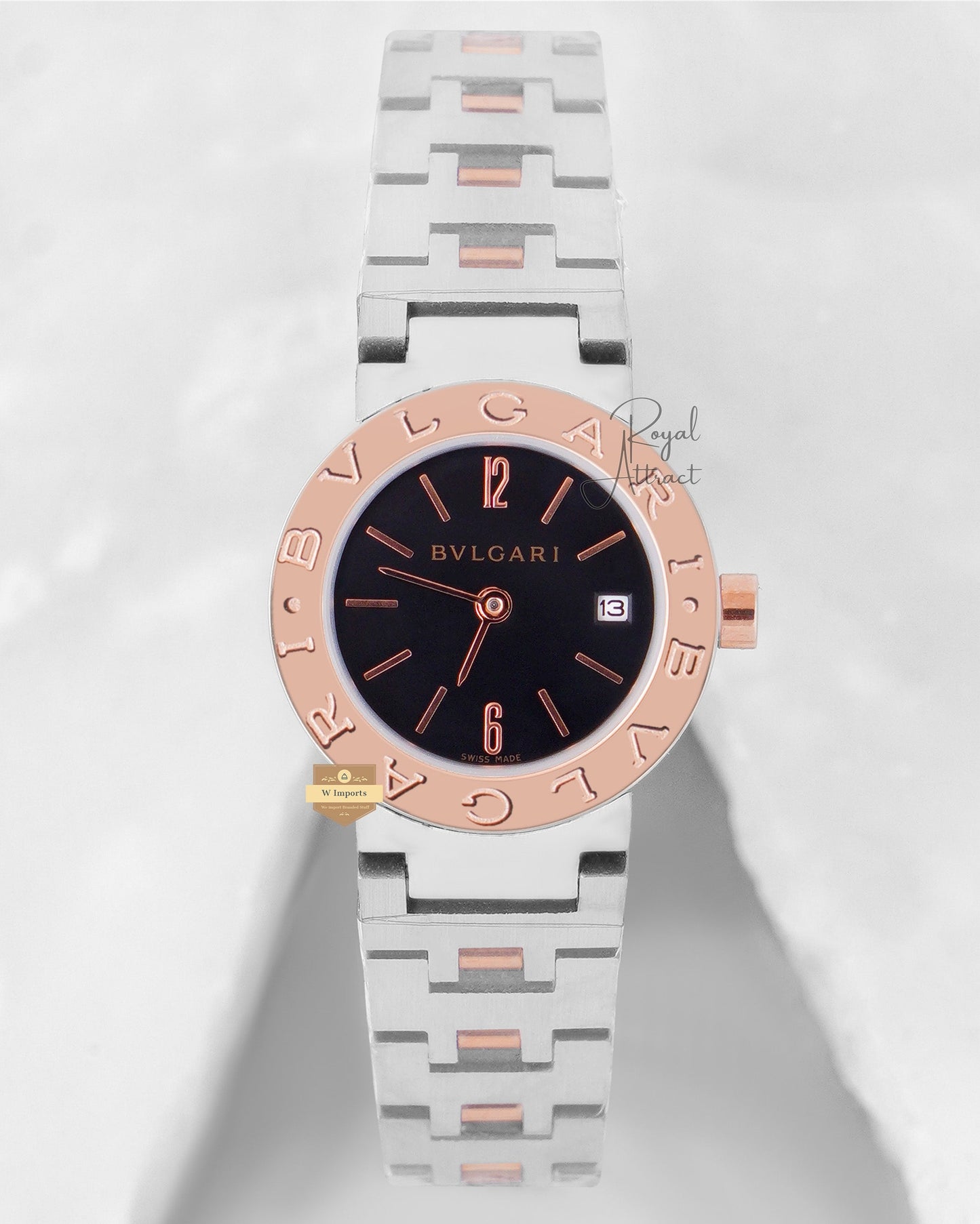 Latest Collection Two Tone Rose Gold With Black Dial Ladies Watch