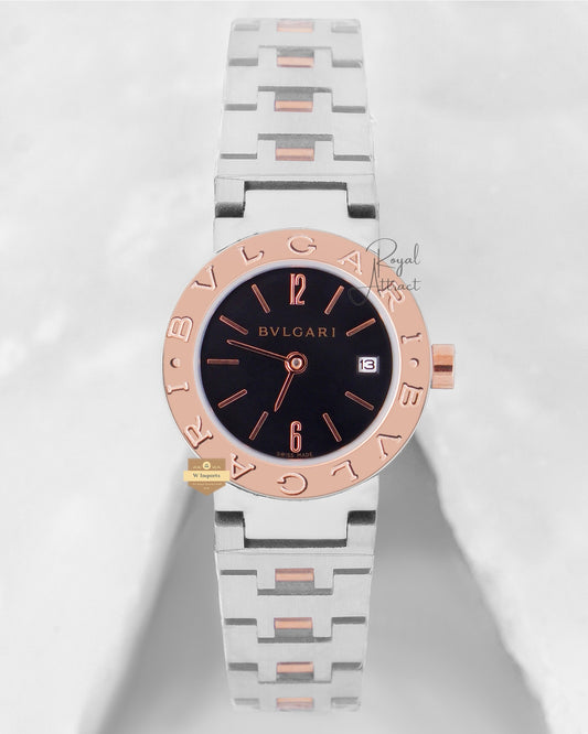 Latest Collection Two Tone Rose Gold With Black Dial Ladies Watch