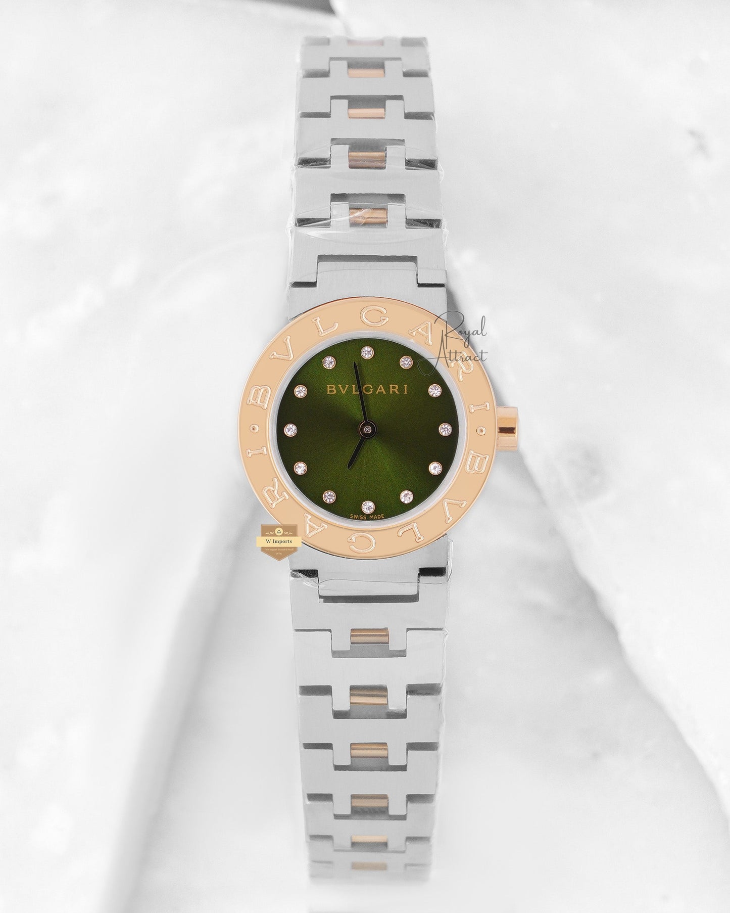 Latest Collection Two Tone Yelow Gold With Green Dial Ladies Watch