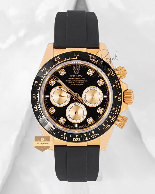 Latest Collection Chronograph 40 Yellow Gold Case With Black dial Ceramic Bezel & Rubber Strap V3 Made