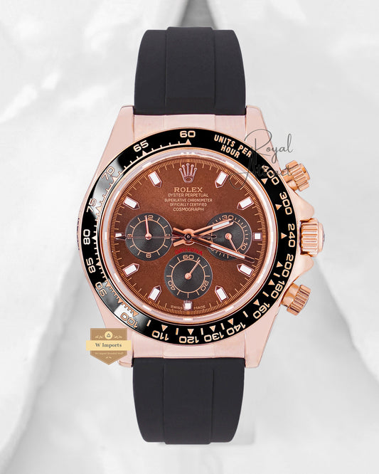 Latest Collection Chronograph 40 Rose Gold Case With Brown Dial Ceramic Bezel & Black Rubber Strap V3 Made