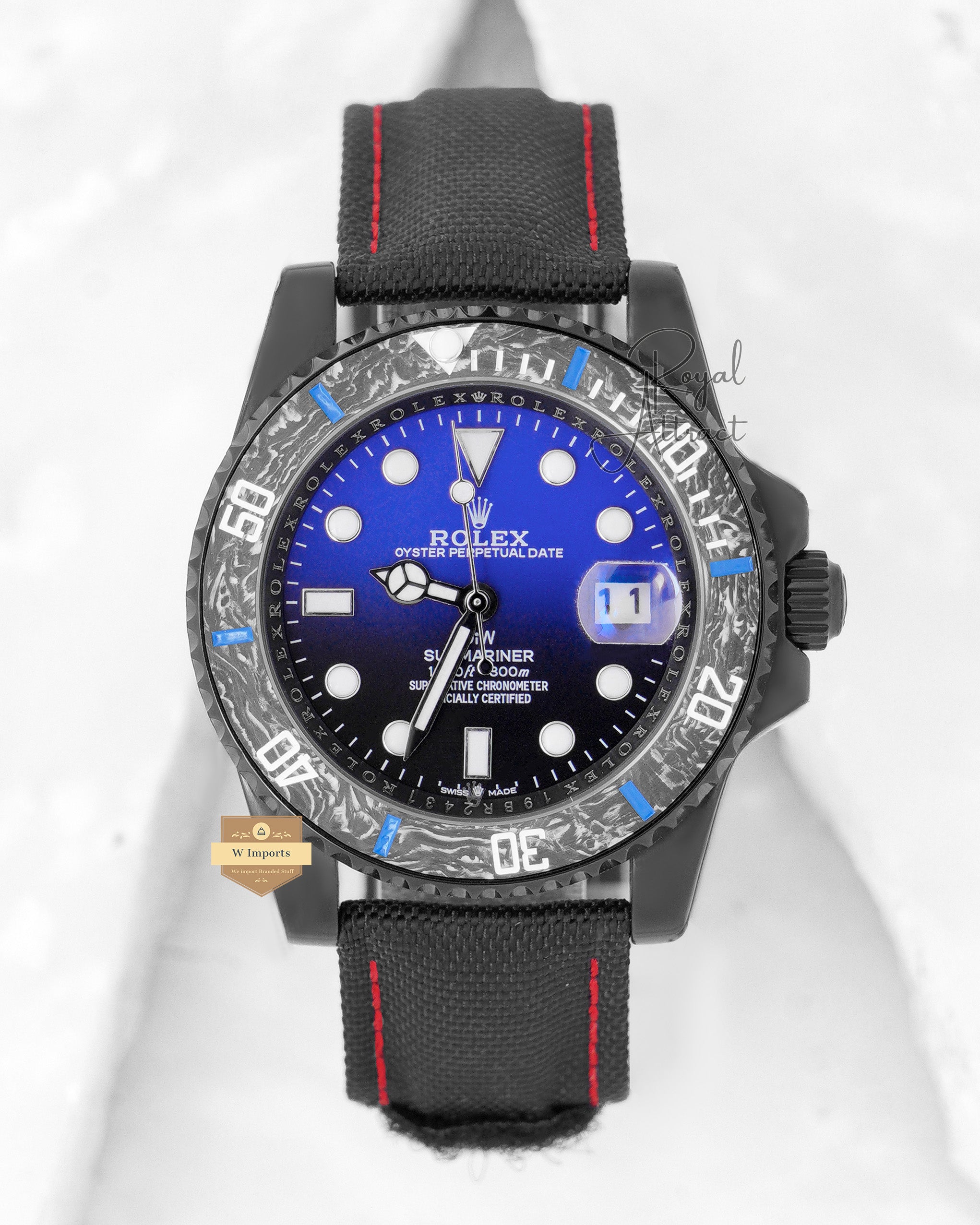 Latest Collection Black Carbonic Case With Shaded Blue Dial & Nylon St ...