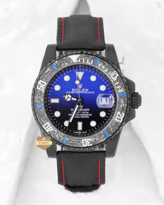 Latest Collection Black Carbonic Case With Shaded Blue Dial & Nylon Strap Automatic Watch  v3 Factory