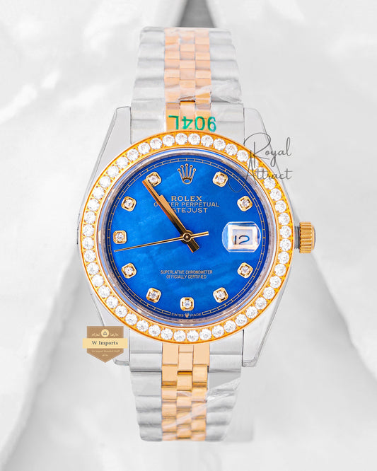 Latest Collection 41 Two Tone Yellow Gold With Blue Dial Stone Bezel V3 Factory