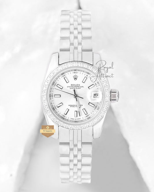 Latest Ladies Collection 28 All Silver With Dial Stone Bezel Automatic Watch Zr Factory