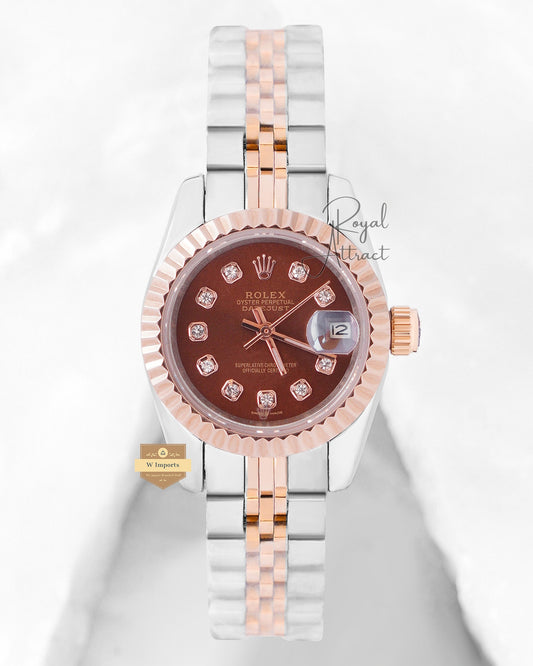 Latest Ladies Collection 28 Two Tone Rose Gold With Brown Dial Automatic Watch Zr Factory