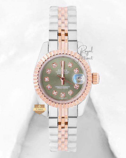 Latest Ladies Collection 28 Two Tone Rose Gold With Green Dial Automatic Watch Zr Factory