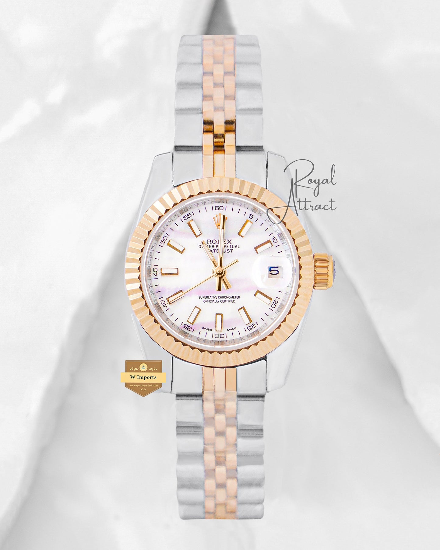 Latest Ladies Collection 28 Two Tone Yellow Gold With Mother Of Pearl Dial Automatic Watch Zr Factory