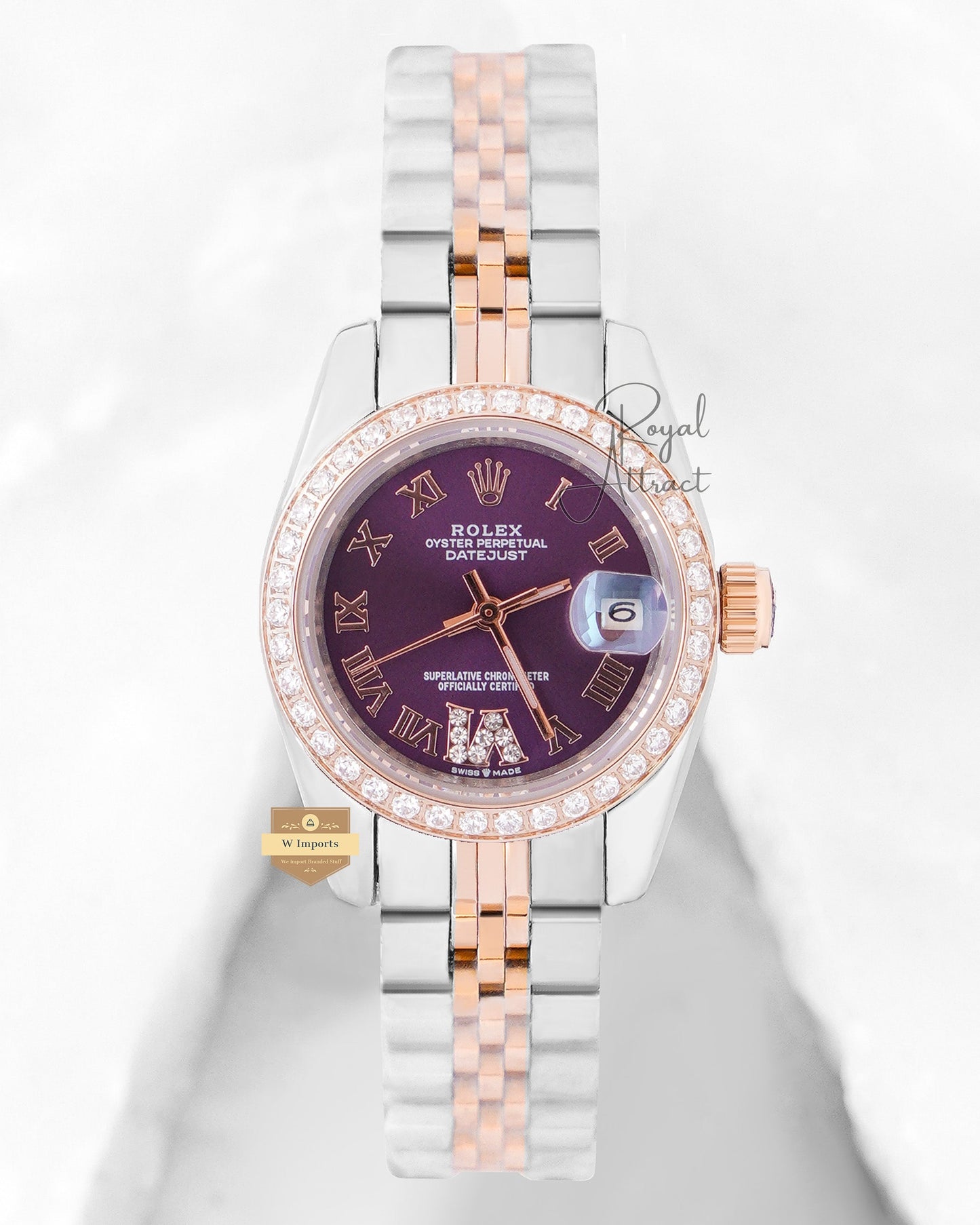 Latest Ladies Collection 28 Two Tone Rose Gold With Purple Dial Automatic Watch Zr Factory