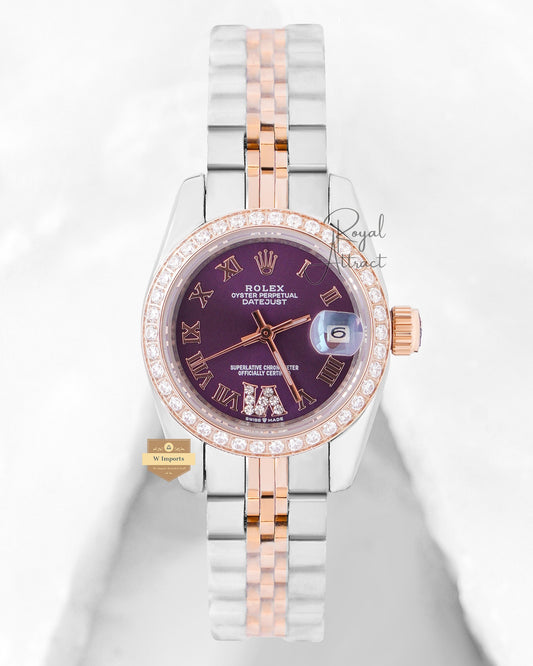 Latest Ladies Collection 28 Two Tone Rose Gold With Purple Dial Automatic Watch Zr Factory