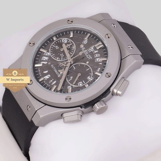Latest Collection Chronograph Silver Matt Case With Black Skeleton Dial & Pvc Strap