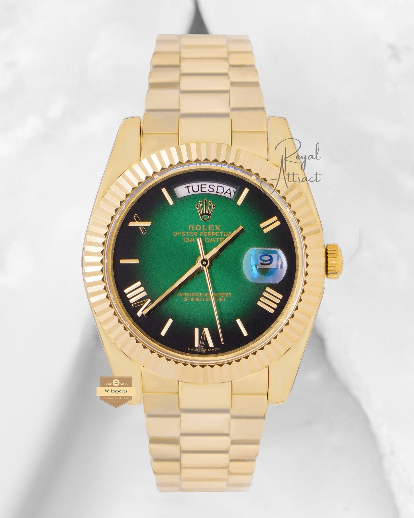 New Collection 40mm Yellow Gold With Green Dial Roman Figure V3 Made