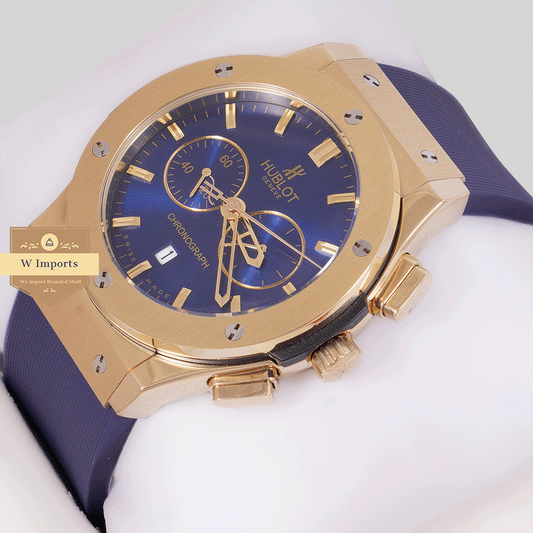 Latest Collection Chronograph Yellow Gold Case With Blue Dial & Pvc Strap