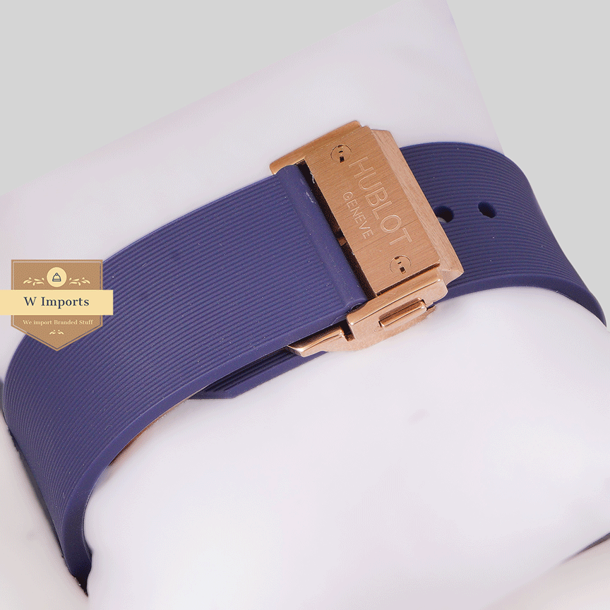 Latest Collection Chronograph Rose Gold Case With Blue Dial & Pvc Strap