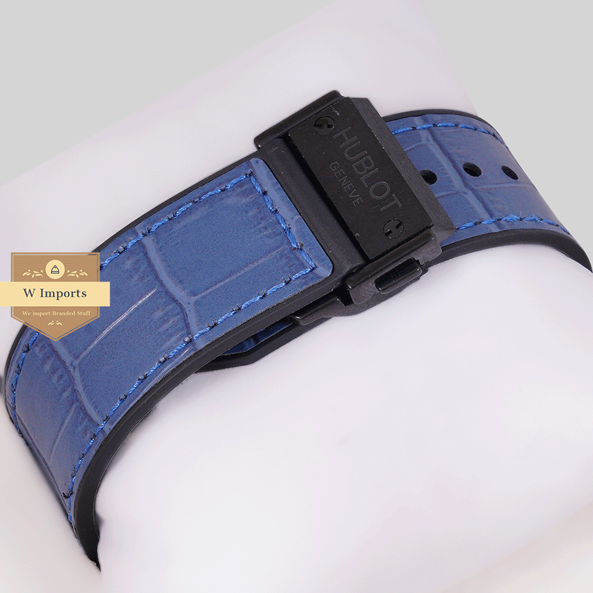 Latest Collection Chronograph Black Case With Blue Dial & Blue Leather Strap