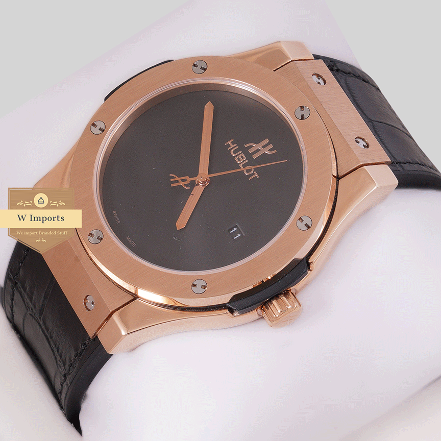 Latest Collection Rose Gold Case With Black Dial & Black Leather Strap