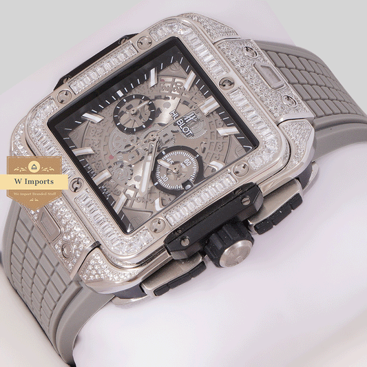 Latest Premium Collection Chronograph Silver Stone Bezel & Gray Skeleton Dial With Pvc Strap