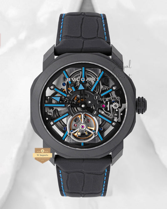Latest Collection Tourbillon All Black Case With Dial And Strap Automatic Watch