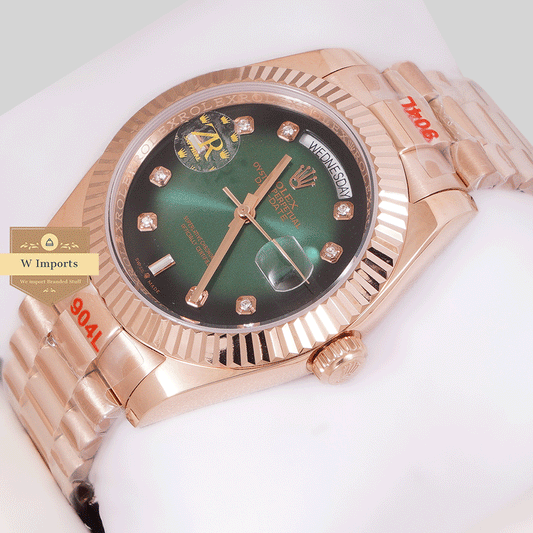 Latest Collection 40 Rose Gold With Dark Green Dial & Fluted Bezel ZR Factory