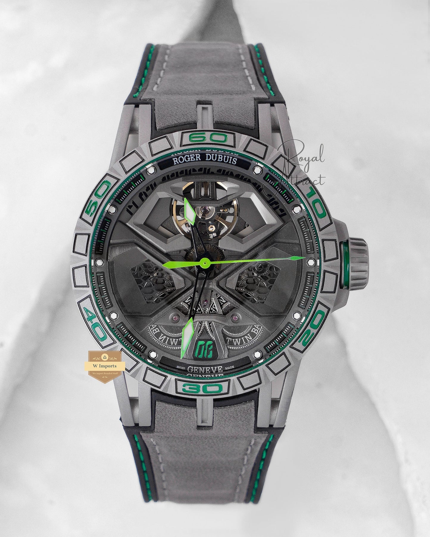Latest Excalibur Matt Case With Skeleton Dial & Gray pvc Strap