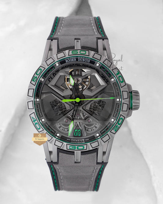 Latest Excalibur Matt Case With Skeleton Dial & Gray pvc Strap