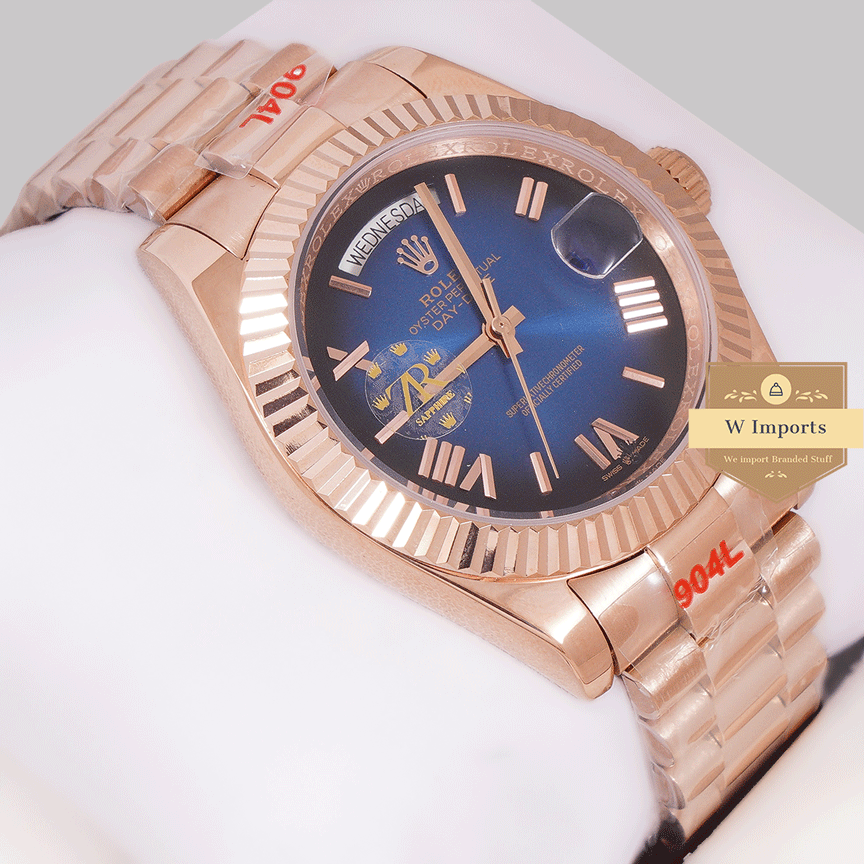 Latest Collection 40 Rose Gold With Dark Blue Dial & Fluted Bezel Zr Factory