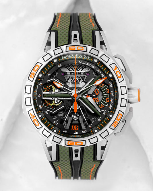 Latest Excalibur Matt Case With Skeleton Dial & Olive Green Pvc Strap