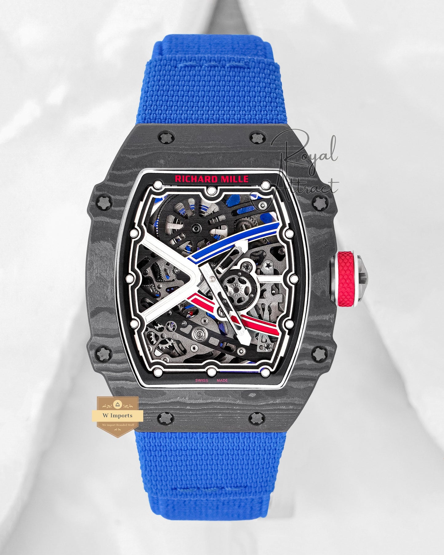 New Elite Class Carbonic Case With Skeletion Dial Blue Strap