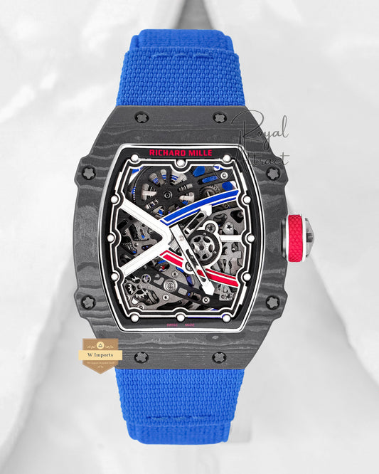 New Elite Class Carbonic Case With Skeletion Dial Blue Strap