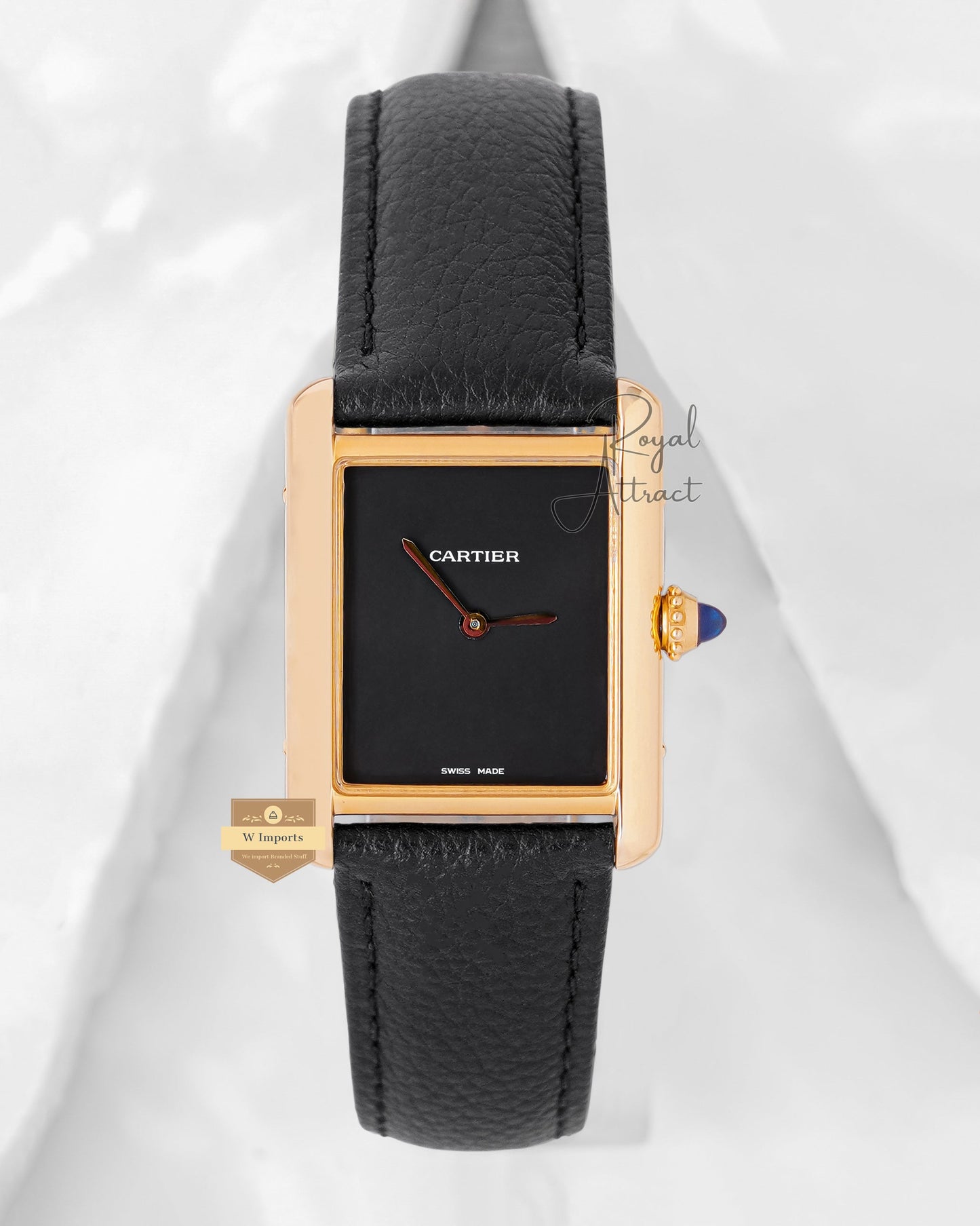 Latest Premium Collection 33mm Yellow Gold Case With Black Dial & Leather Strap Watch