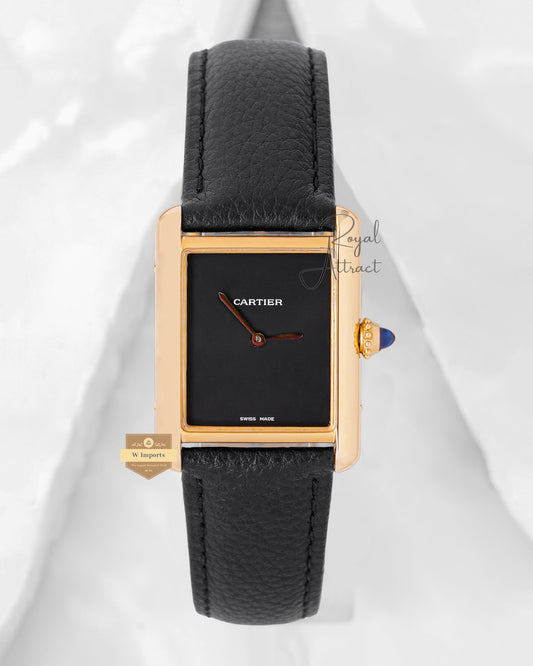 Latest Premium Collection 33mm Yellow Gold Case With Black Dial & Leather Strap Watch