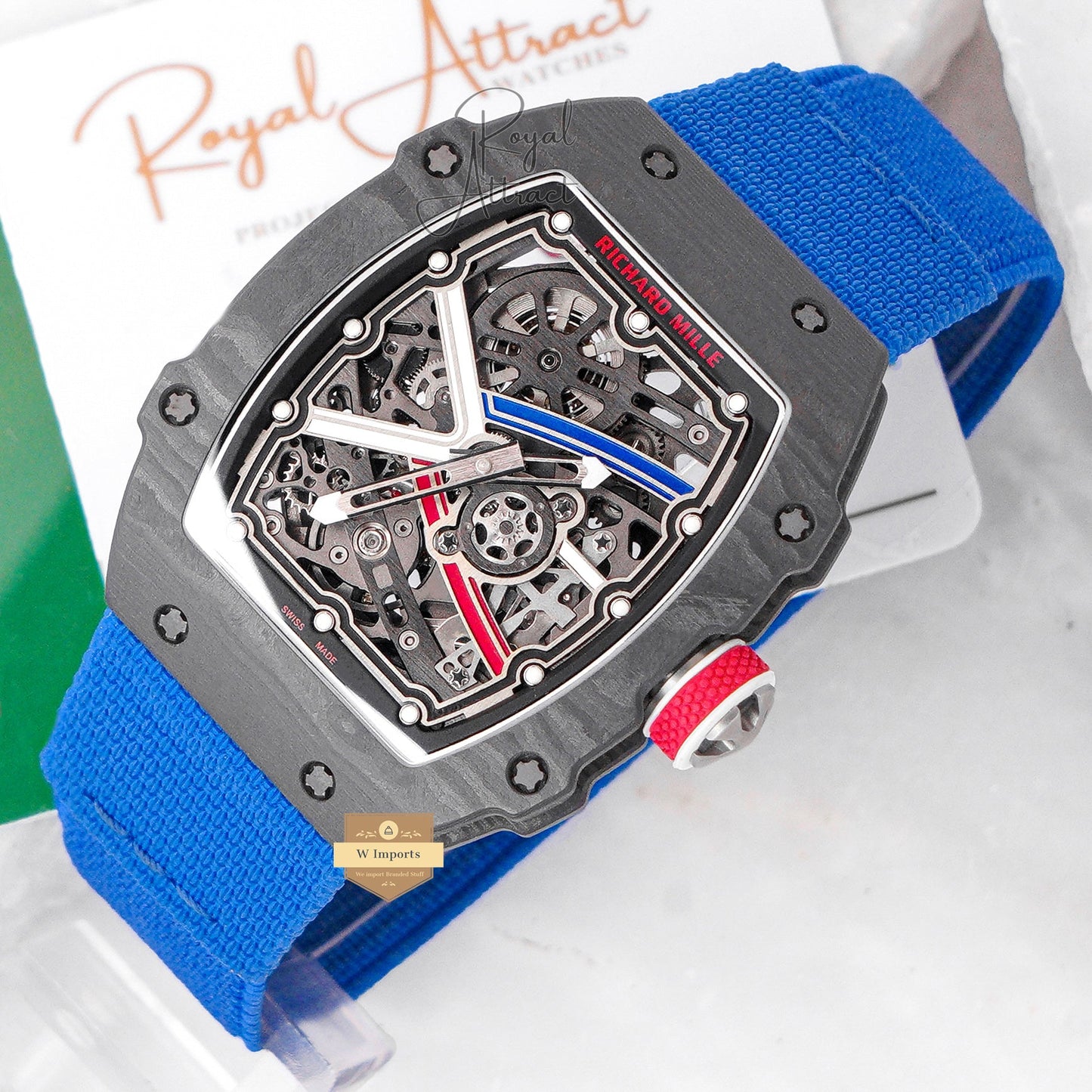 New Elite Class Carbonic Case With Skeletion Dial Blue Strap