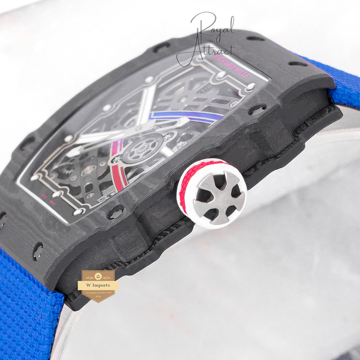 New Elite Class Carbonic Case With Skeletion Dial Blue Strap