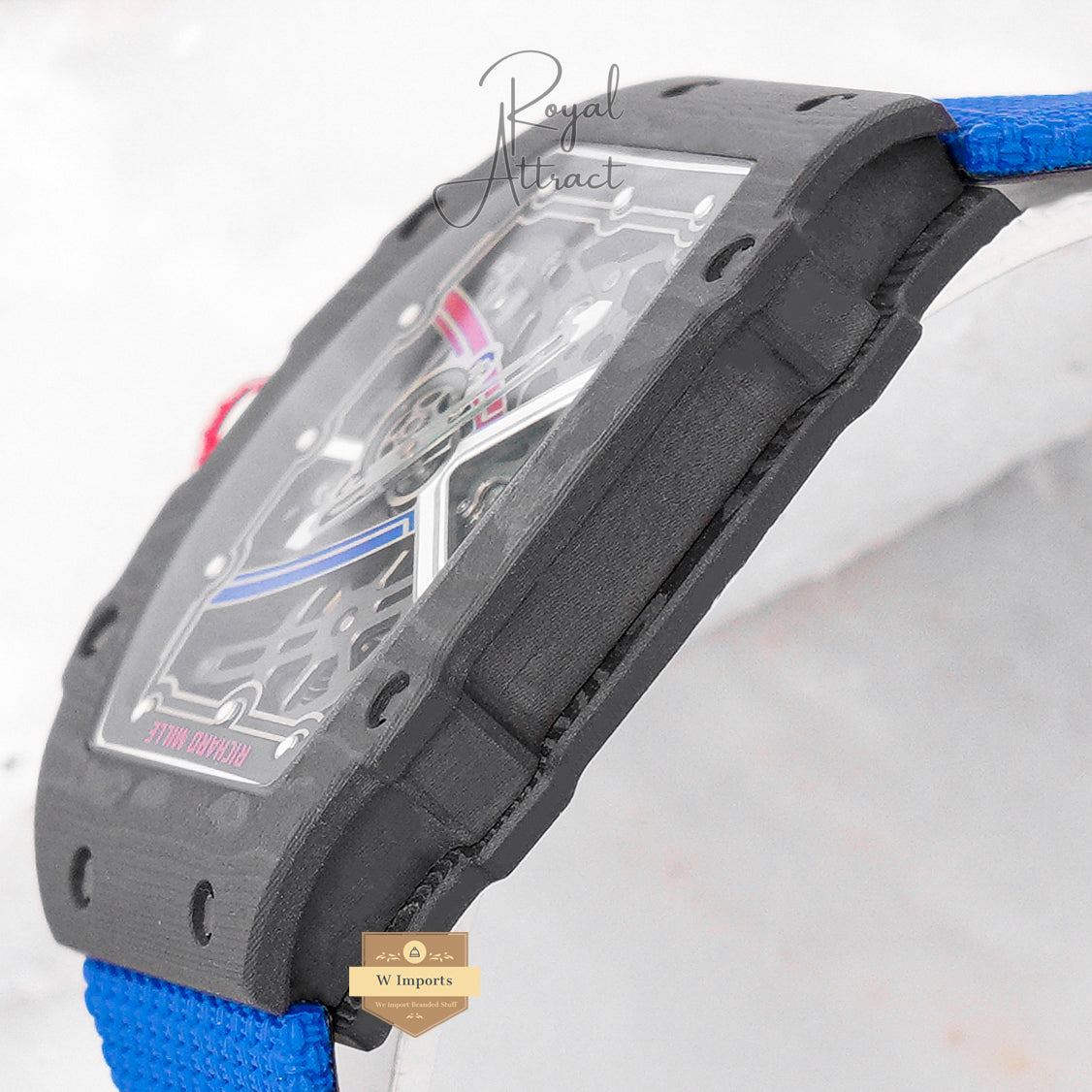 New Elite Class Carbonic Case With Skeletion Dial Blue Strap
