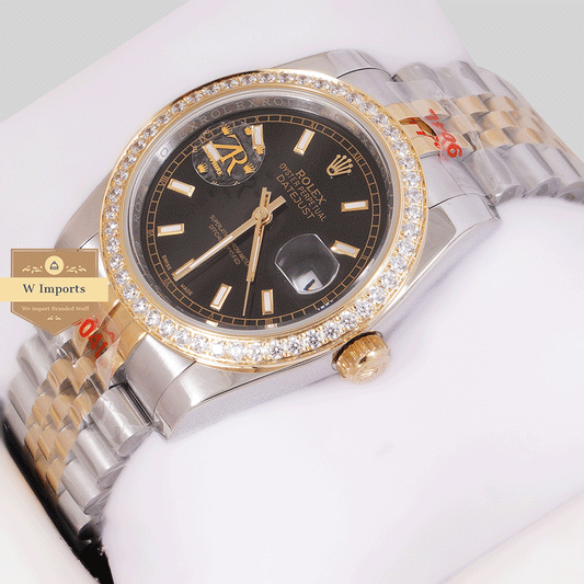 Latest Collection 36mm Two Tone Yellow gold with Black dial stone bezel Automatic ZR factory