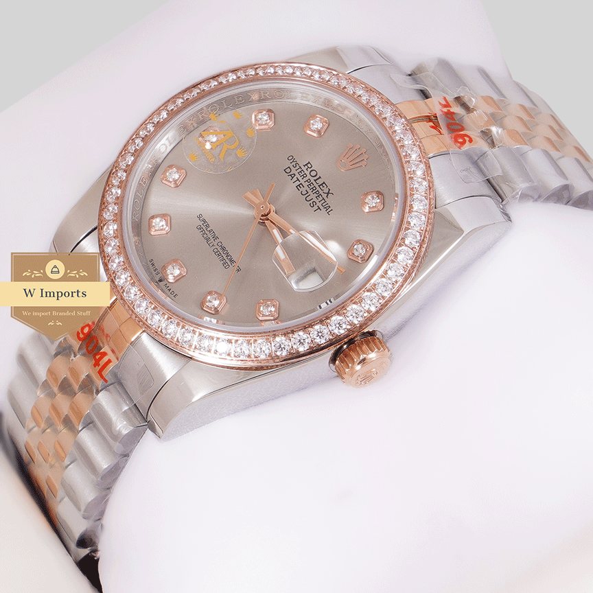 Latest Collection 36 Two Tone Rose Gold With Gray Dial Stone Bezel & Automatic Watch ZR Factory