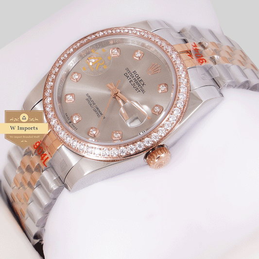 Latest Collection 36 Two Tone Rose Gold With Gray Dial Stone Bezel & Automatic Watch ZR Factory